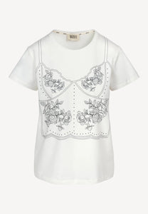 Kremowy T-shirt z rysunkiem koronkowego topu BROOKE