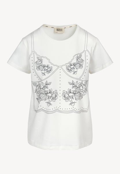 Kremowy T-shirt z rysunkiem koronkowego topu BROOKE