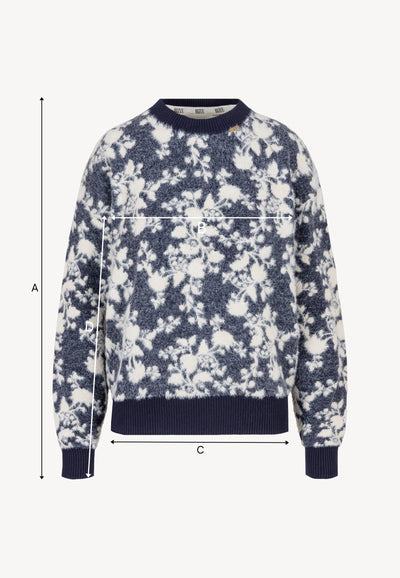 Granatowy sweter w autorski print CANELA