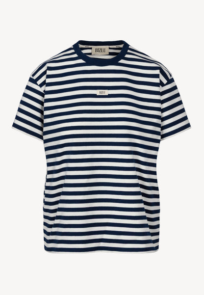 Bawełniany T-shirt w kremowo-granatowe paski TISHALLY