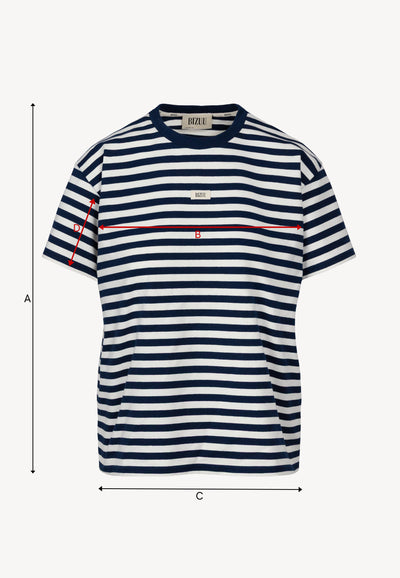 Bawełniany T-shirt w kremowo-granatowe paski TISHALLY