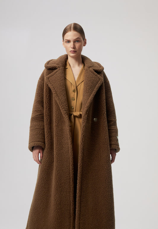 Wełniany płaszcz typu oversize PALAMOS brązowy